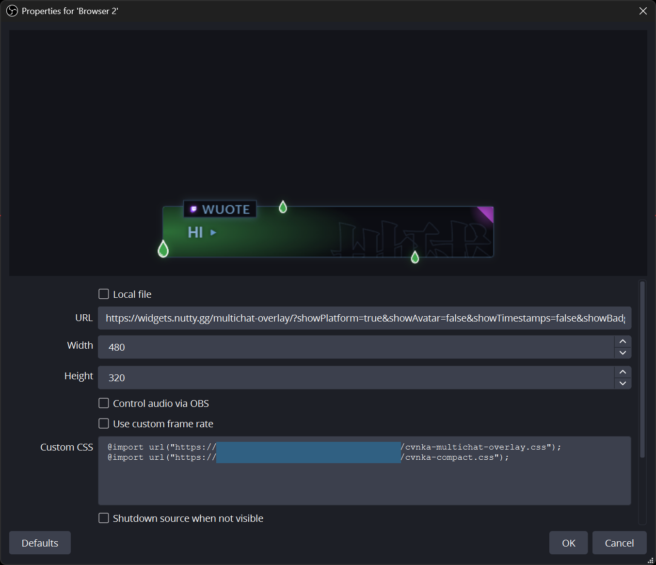 OBS browser source CSS imports