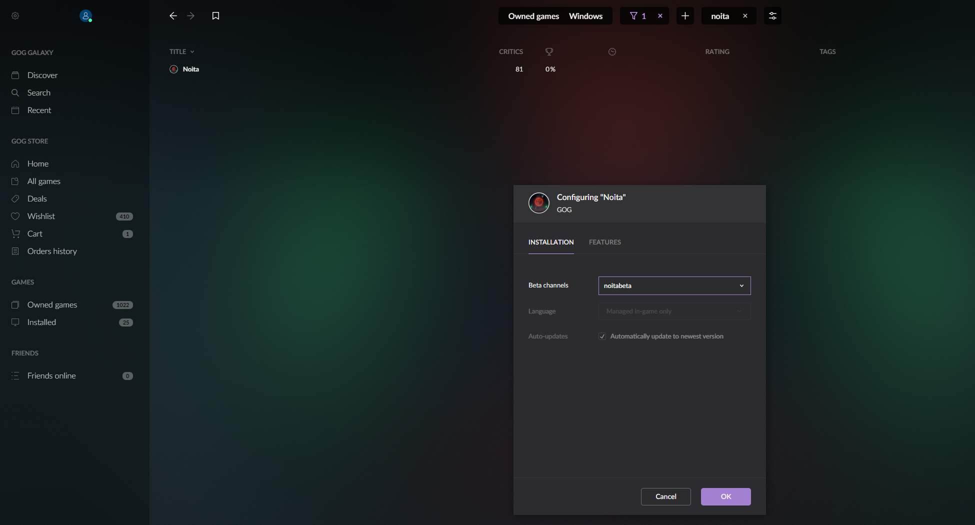 GOG beta branch active