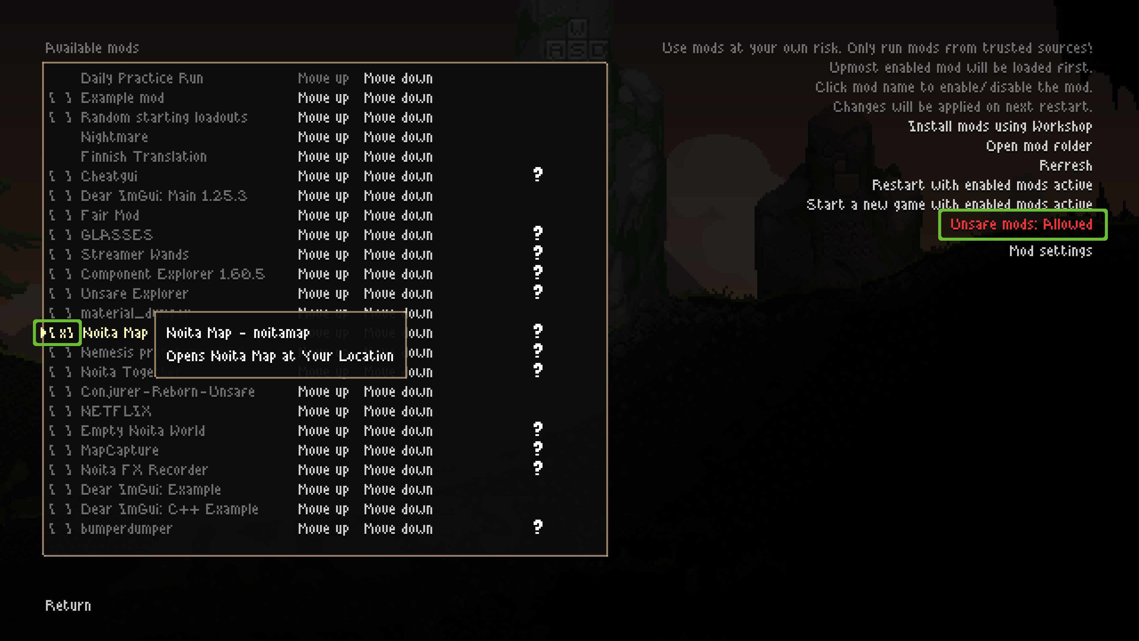 NoitaMap Mod Enabled