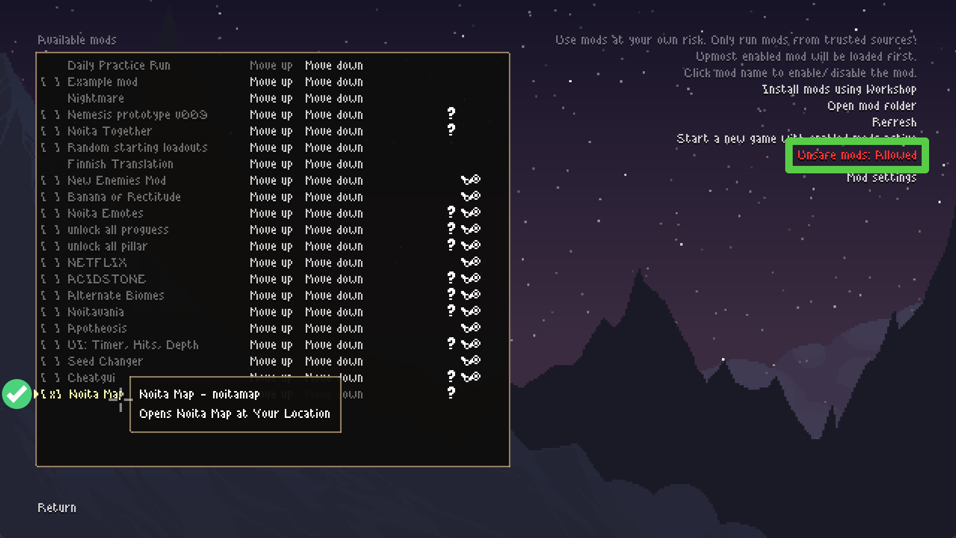 NoitaMap Mod Enabled